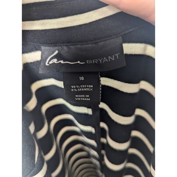 Lane Bryant Black White Striped Jacket Blazer 1 Button Pocket V Plus Size 16 - Picture 6 of 7